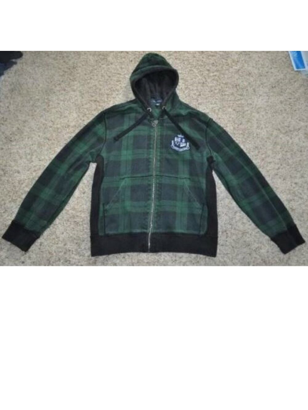 Tommy Hilfiger Jacket L Mens Green Plaid Heavyweight Winter Zip Up Hooded
